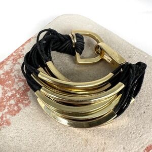 Armani Exchange Gold Tone Multi Strand Black Cord Bracelet Statement